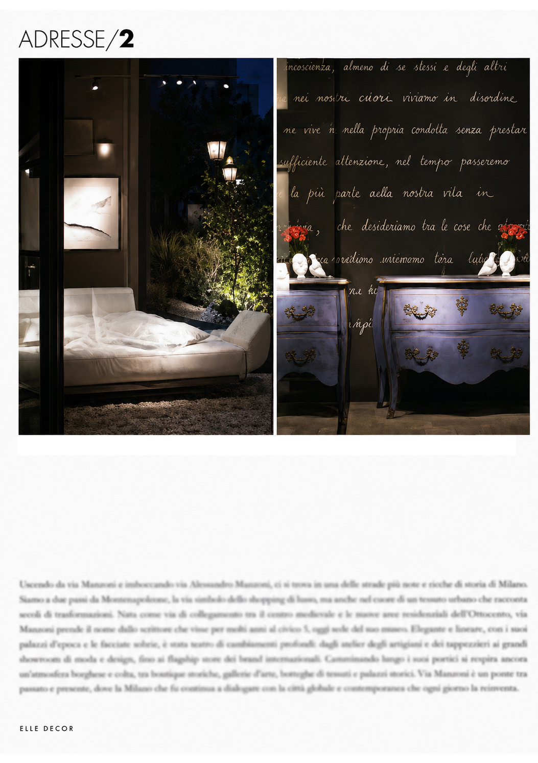Elle decor, Italia. Interno dello showroom Spazio Pontaccio a Brera, Milano, con arredi di design e vista sulla strada.