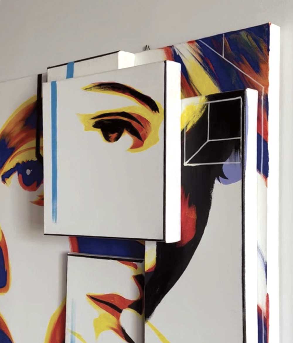 The appearance of natural forms is changed while the reality remains constant “Piet Mondrian“ acrylic, tempera and markers on different layers of canvas 100×150 cm 2013