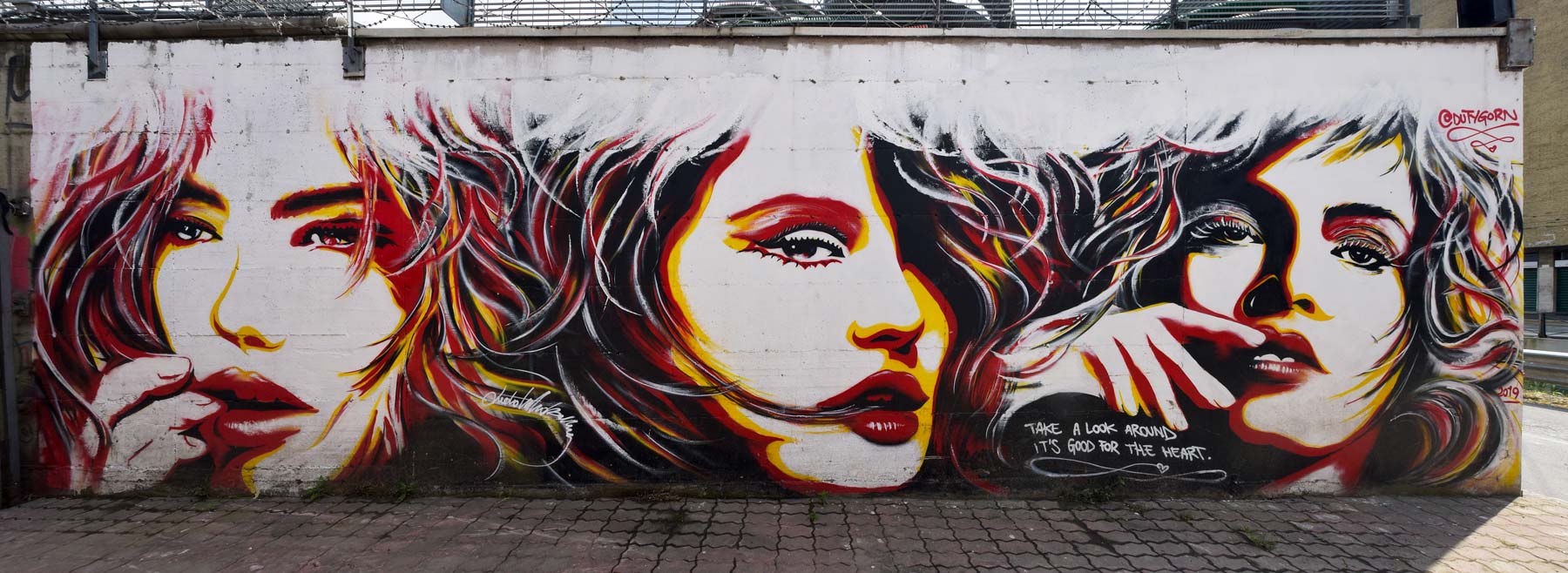 Woman’s features intertwined with dynamic streaks of acrylic and energy.