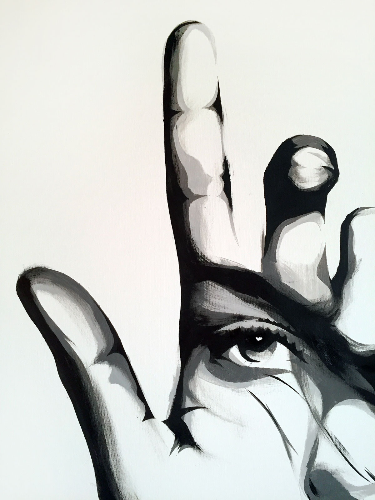 Timeless face emerging from a mist of grayscale textures.