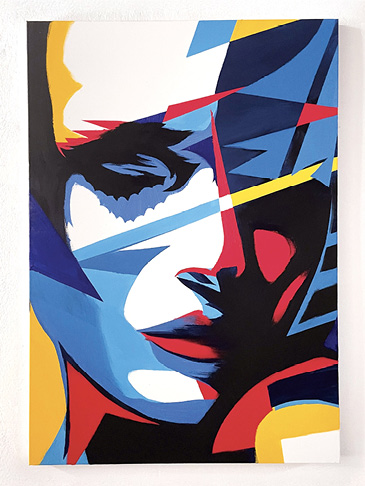 Portrait of a woman dissolving into radiant currents of color and light.