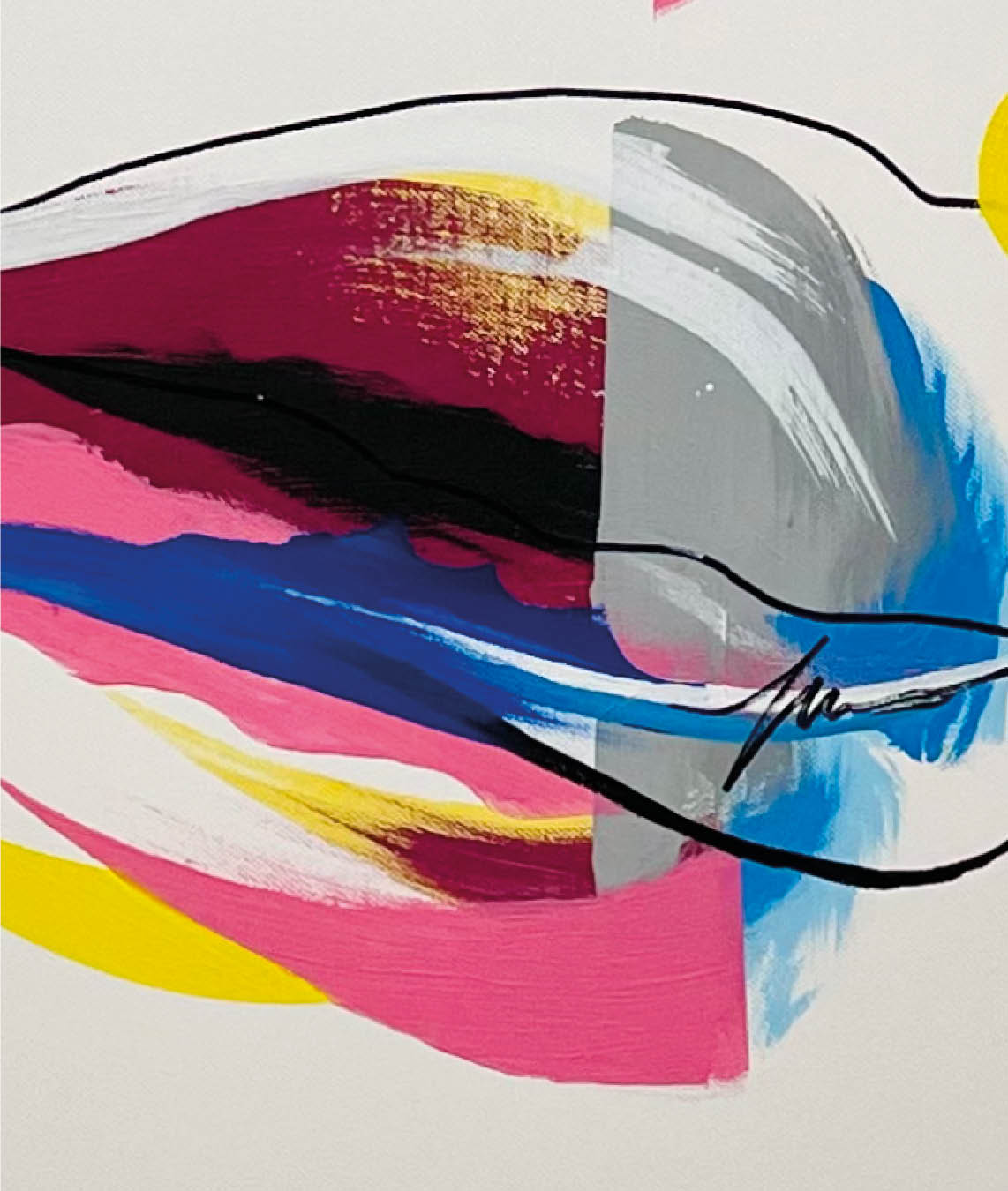 Female gaze framed by spontaneous explosions of street-art energy.