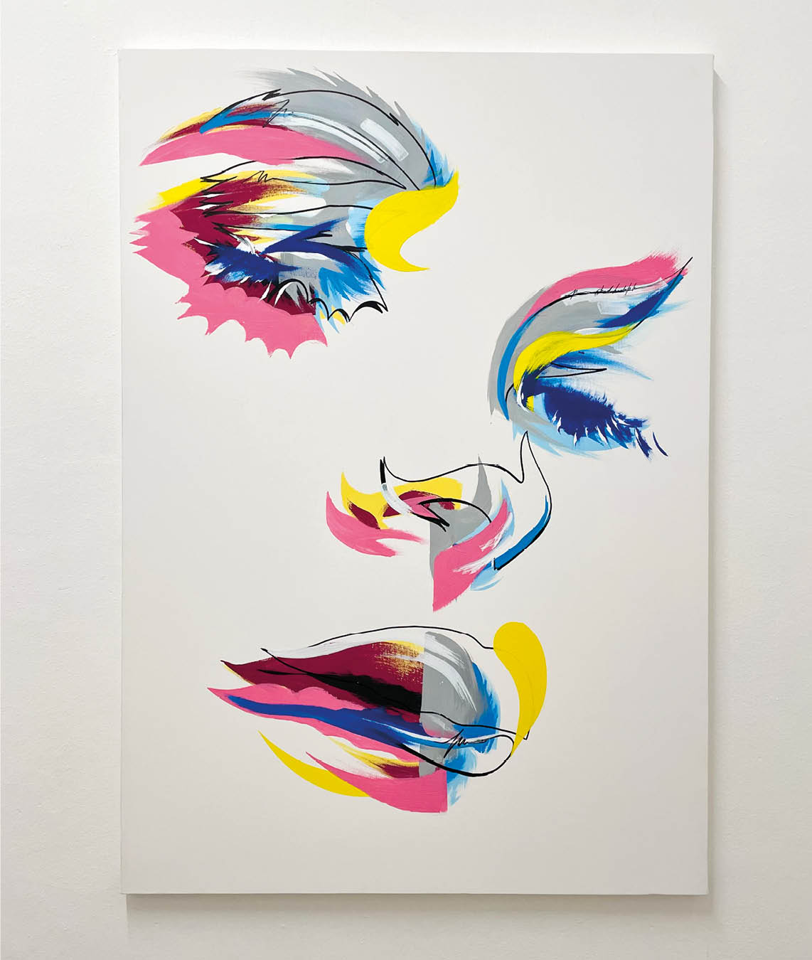 Face dissolving into a luminous storm of gestural abstraction.