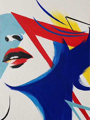 Portrait of a woman dissolving into radiant currents of color and light.